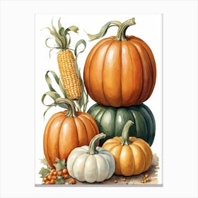 Holiday Illustration With Pumpkins, Corn, And Vegetables (23) Canvas Print