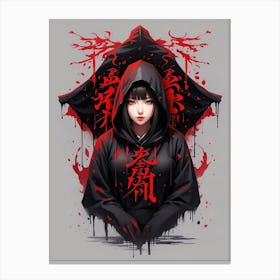 Asian Girl In Black Hoodie Canvas Print