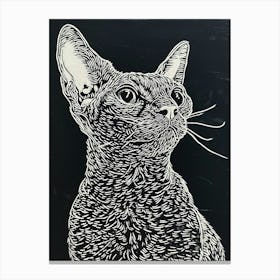 Selkirk Rex Cat Linocut Blockprint 2 Canvas Print