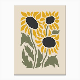 Minimalist Sunflower Arrangement in Green and Yellow 1 Canvas Print
