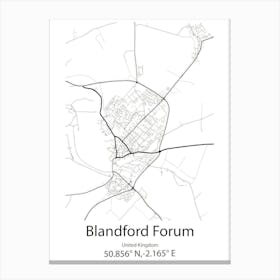 Blandford Forum,United Kingdom Minimalist Map Canvas Print