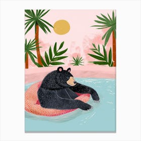 American Black Bear Relaxing In A Hot Spring Storybook Illustration 4 Canvas Print