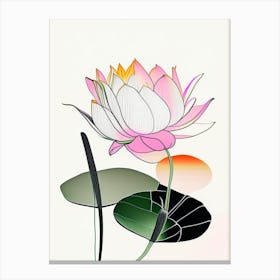 Lotus Flower In Garden Abstract Line Drawing 7 Canvas Print