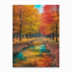 A Beautiful Painting Of A Stream Flowing Through A Forest Canvas Print