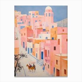 Santorini Greece 1 Vintage Pink Travel Illustration Canvas Print