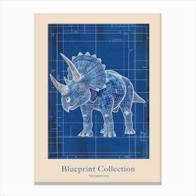 Triceratops Dinosaur Blue Print Sketch 2 Poster Canvas Print