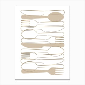 Beige Forks And Spoons Canvas Print