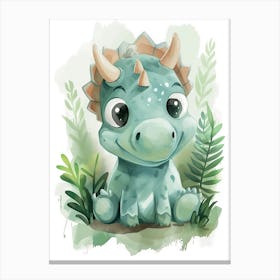 Cute Triceratops Watercolour 3 Canvas Print