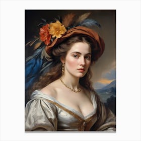 Elegant Classic Woman Portrait Painting (12) Canvas Print