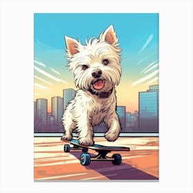 West Highland White Terrier (Westie) Dog Skateboarding Illustration 1 Canvas Print