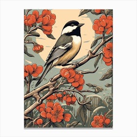 Vintage Bird Linocut Carolina Chickadee 3 Canvas Print