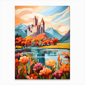 "Lakeside Majesty: Castle's Tranquil Embrace" Canvas Print