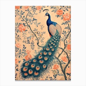 Sepia & Blush Pink Blue Peacock Canvas Print