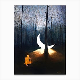 L'il Luna Girl In The Woods With Fallen Moon Canvas Print