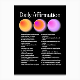 Daily Affirmation black background Canvas Print