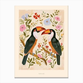 Folksy Floral Animal Drawing Toucan 4 Poster Canvas Print