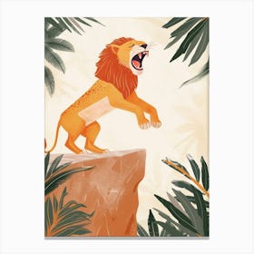 African Lion Roaring On A Cliff Illustration 4 Canvas Print