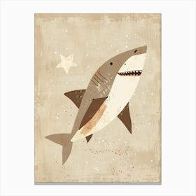 Cute Storybook Style Shark Muted Pastels 5 Canvas Print