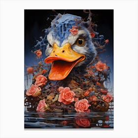 Duck With Roses Canvas Print