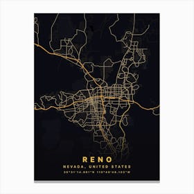 Reno Nevada Usa Black And Gold Map Lienzos