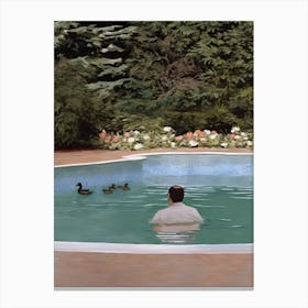 Tony In The Pool With Ducks Canvas Print