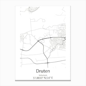 Druten,Netherlands Minimalist Map Canvas Print