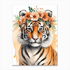 Baby Tiger Flower Crown Bowties Woodland Animal Nursery Decor (9) Canvas Print