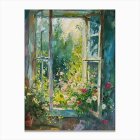 Azalea Flowers On A Cottage Window 2 Canvas Print