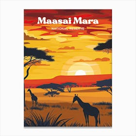 Maasai Mara Kenya Giraffe Digital Travel Art Canvas Print