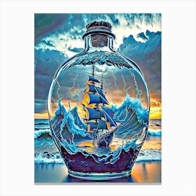 Boat art in glass bottles 2 Canvas Print