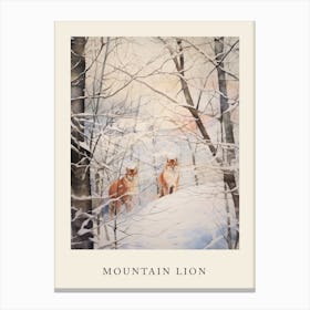 Winter Watercolour Mountain Lion 2 Poster Canvas Print