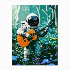 Spaceman Playing Guitar In Garden Canvas Print