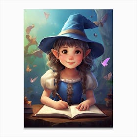 Little Girl Reading A Book Canvas Print