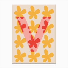 Alphabet Flower Letter V Print - Pink, Yellow, Red Canvas Print