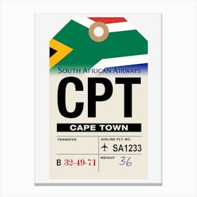 Cape Town (CPT) South Africa Vintage Airline Luggage Tag Canvas Print