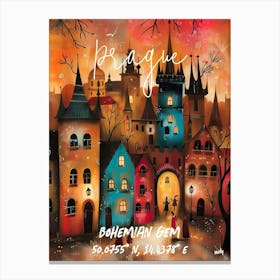 Prague, folk naive and whimsical poster Canvas Print