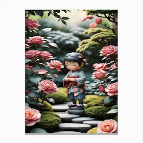 Asian Girl In A Garden Canvas Print