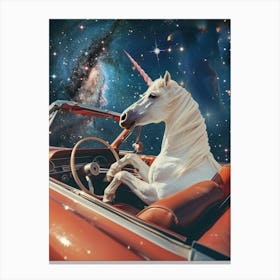 Unicorn Driving A Retro Car In Space 2 Canvas Print