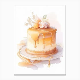 Caramel Cake Dessert Gouache Flower Canvas Print