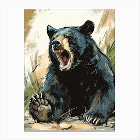 American Black Bear Growling Storybook Illustration 4 Canvas Print