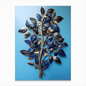 Blue And Gold Leaf Wall Art 1 Canvas Print