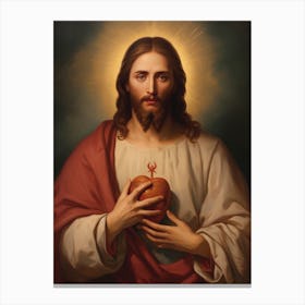 Sacred Heart Of Jesus, Oil On Canvas Portuguese School, 19th Century 002 Canvas Print