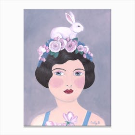 2 Woman With Rabbit On Top Canvas Print