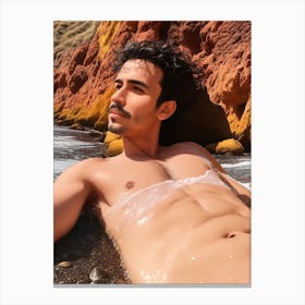 Sexy Man In Water Canvas Print