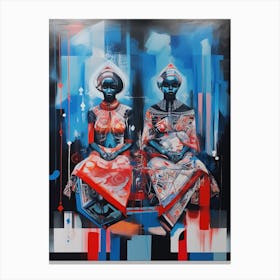 We Sit - Two Women Sitting On A Bench Canvas Print