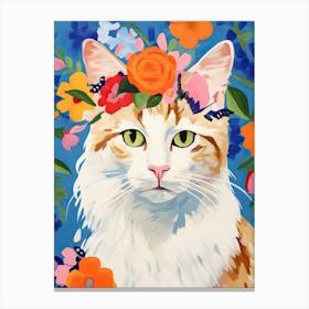 Turkish Angora Cat With A Flower Crown Painting Matisse Style 4 Canvas Print