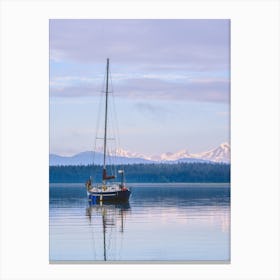 Sailboat and Snowy Mountains Canvas Print