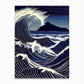 Crashing Waves Landscapes Waterscape Linocut 2 Canvas Print