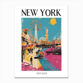 Coney Island New York Colourful Silkscreen Illustration 1 Poster Canvas Print