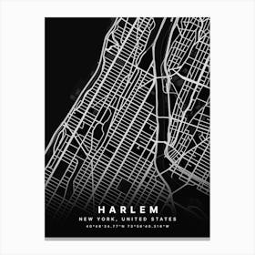 Harlem New York City USA Black Map Canvas Print